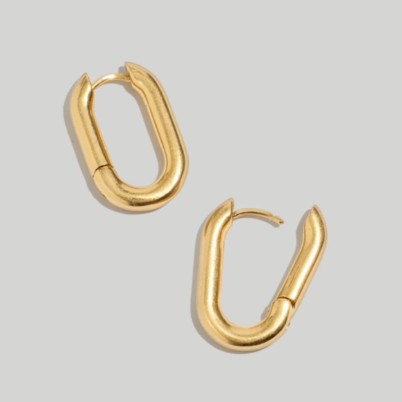 MADEWELL Carabiner Medium Hoop Earrings in Vintage Gold $38 NN227 - Picture 1 of 3